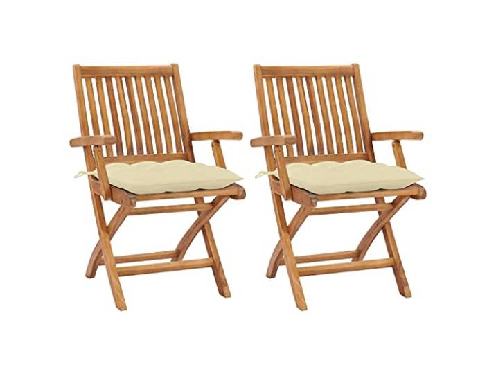 YUTAASU Klappstühle 2 Stück Massives Teakholz mit Cremeweißen Kissen Wetterbeständig, Ergonomisches Design, Platzsparend Zusammenklappbar, Belastbar bis 110 kg