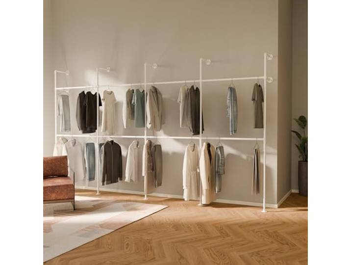 pamo Kleiderstange Wandmontage Weiß – 392 x 222 cm 560 kg Traglast Offener Kleiderschrank Garderobe Wand Metall – Begehbarer Kleiderschrank System