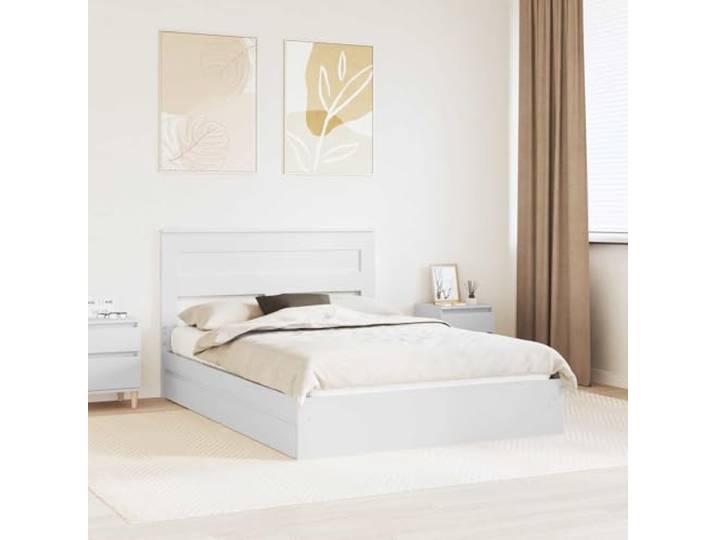 Bett mit Stauraum, weiß, 140 x 190 cm, aus technischem Holz Schubladen mit traditionellen Griffen, Lattenrost, rechteckiges Design, technisches Holz, einfache Reinigung