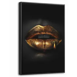 LEINWAND Bilder mit Rahmen - Frau - Porträt - Lippen - Gold - Schwarz - 40x60