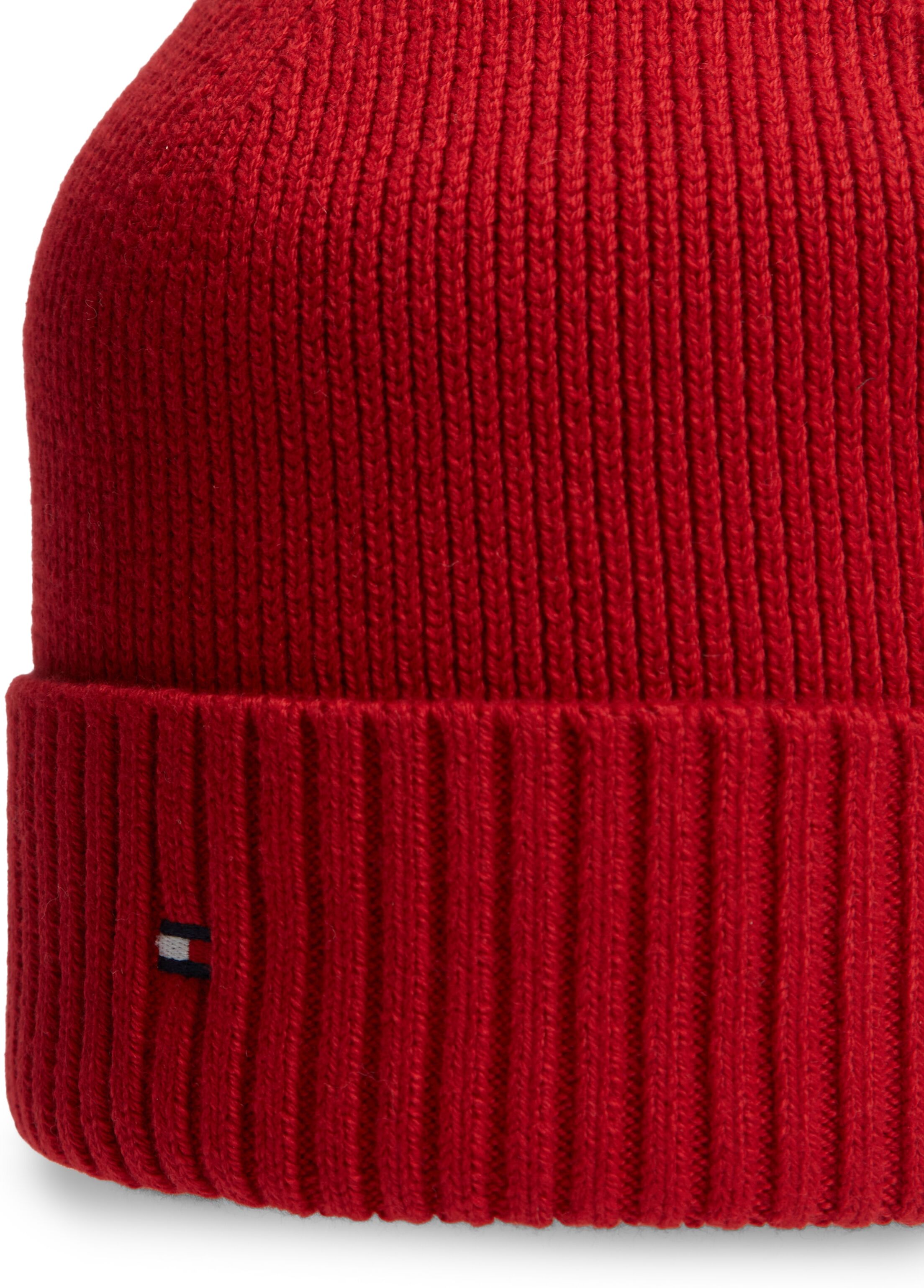 Strickmütze TOMMY HILFIGER "TH FLAG PIMA COTTON BEANIE", rot (medium rot), Baumwollmischung, Mützen Strickmütze, Beanie mit Logostickerei, mit Kaschmiranteil Unisex medium rot Einheitsgröße