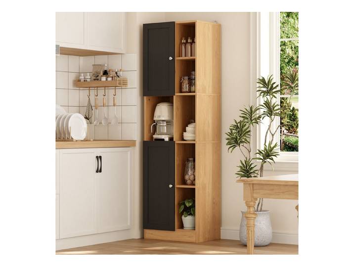 Fine Life Pro Sideboard Eckschrank Anthrazit/Eiche,6 offene Regale,2 Türen,Böden verstellbar