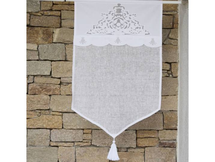 Brise bise en lin blanc et broderies 45X120 CM
