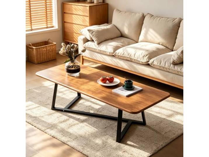 EBOYNSowAprr Moderner rechteckiger Couchtisch für Wohnzimmer Stabiler Metallrahmen im minimalistischen Industriestil, Einfache Montage(Natural,47.2x23.6x17.7 )