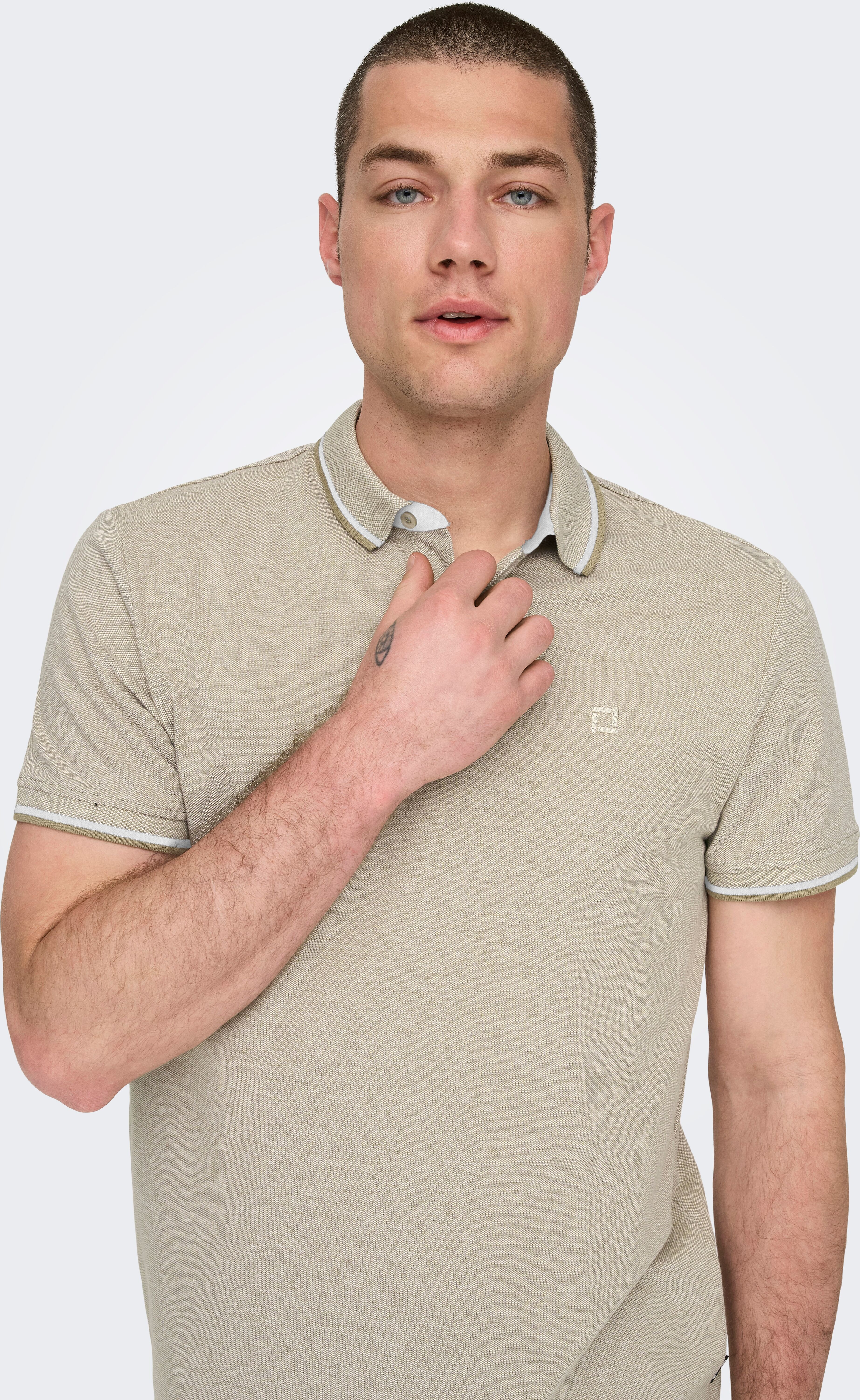 ONLY & SONS "ONSFLETCHER SLIM SS POLO NOOS" Baumwolle, normal geschnitten chinchilla M