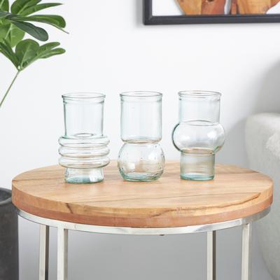 ARCILLA ELEMENTAL Clear Recycled Glass Small Bubble Style Decorative Vase with Varying Shapes (Set of 3)