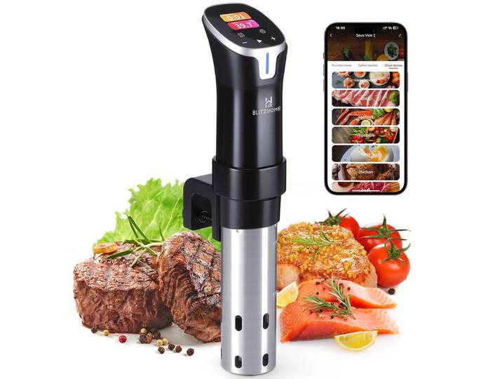 BLiTZWOLF Sous-Vide Stick 1100W mit Farb-Touchscreen & App-Steuerung, Präzise Temperaturregelung für perfektes Garen