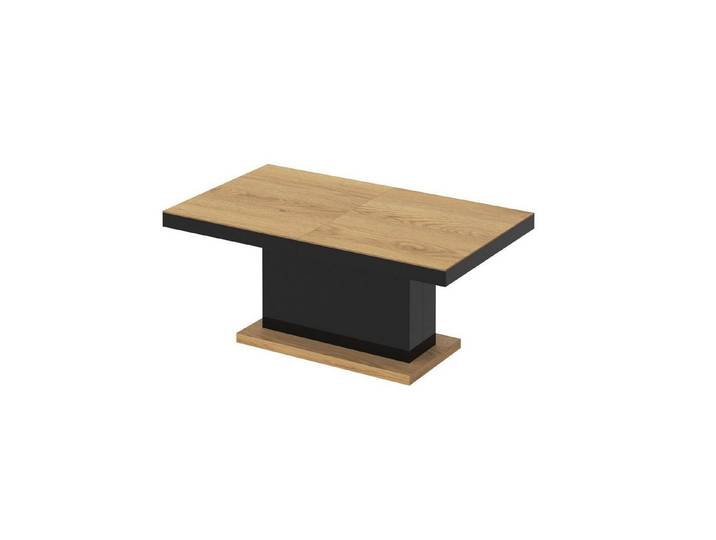 designimpex Couchtisch H-333 Eiche Natur - Schwarz Hochglanz höhenverstellbar ausziehbar