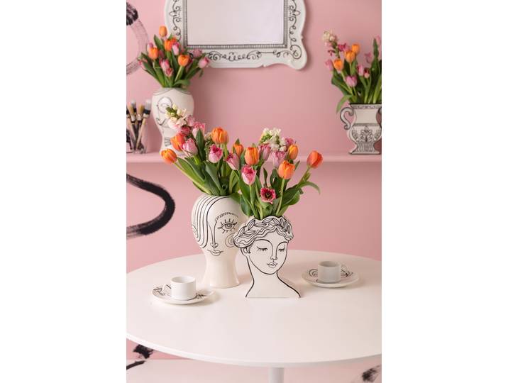 Vase Favola Lady A 21 x 26 x 7cm Blanc/Noir/Blanc