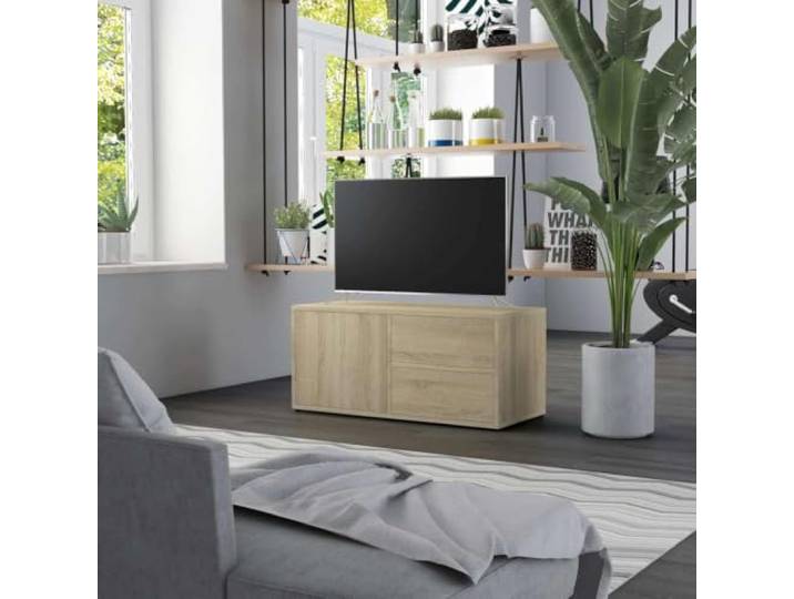 HEFZGDB TV-Schrank Sonoma-Eiche 80x34x36 cm Holzwerkstoff mit 2 Schubladen und 1 Fach mit 1 Tür für Aufbewahrung, robuster TV-Ständer im klassischen Stil, Zeitlose Ergänzung, einfach