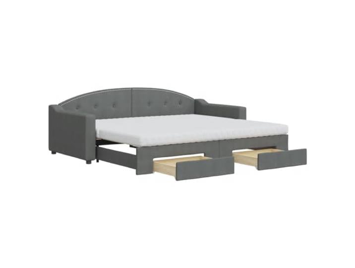 PUGYNBK Ausziehsofa mit Schubladen, dunkelgrauer Stoff, 90 x 200 cm 2-in-1, Schaumstoffmatratzen, Lattenrost, Holz- und Metallrahmen, Aufbewahrung mit Rollen