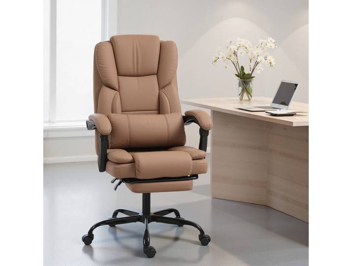 HOMCOM Chaise Bureau Ergonomique Inclinable Hauteur Réglable Marron