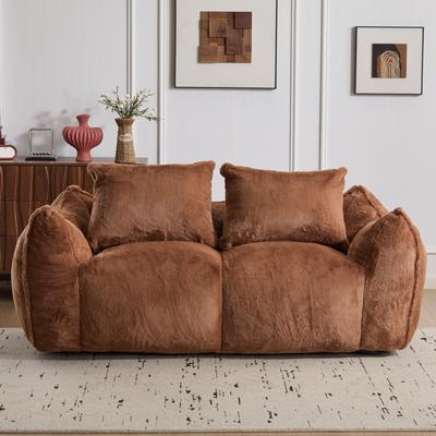 HOMEFUN Fabric Upholstered Oversized Chase Lounge Loveseat Bean Bag Lazy Sofa with 2 Pillows
