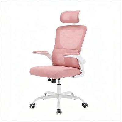 MODFU Bürostuhl Mesh Rosa mit hoher Rückenlehne, Kopfstütze und Schaukelfunktion