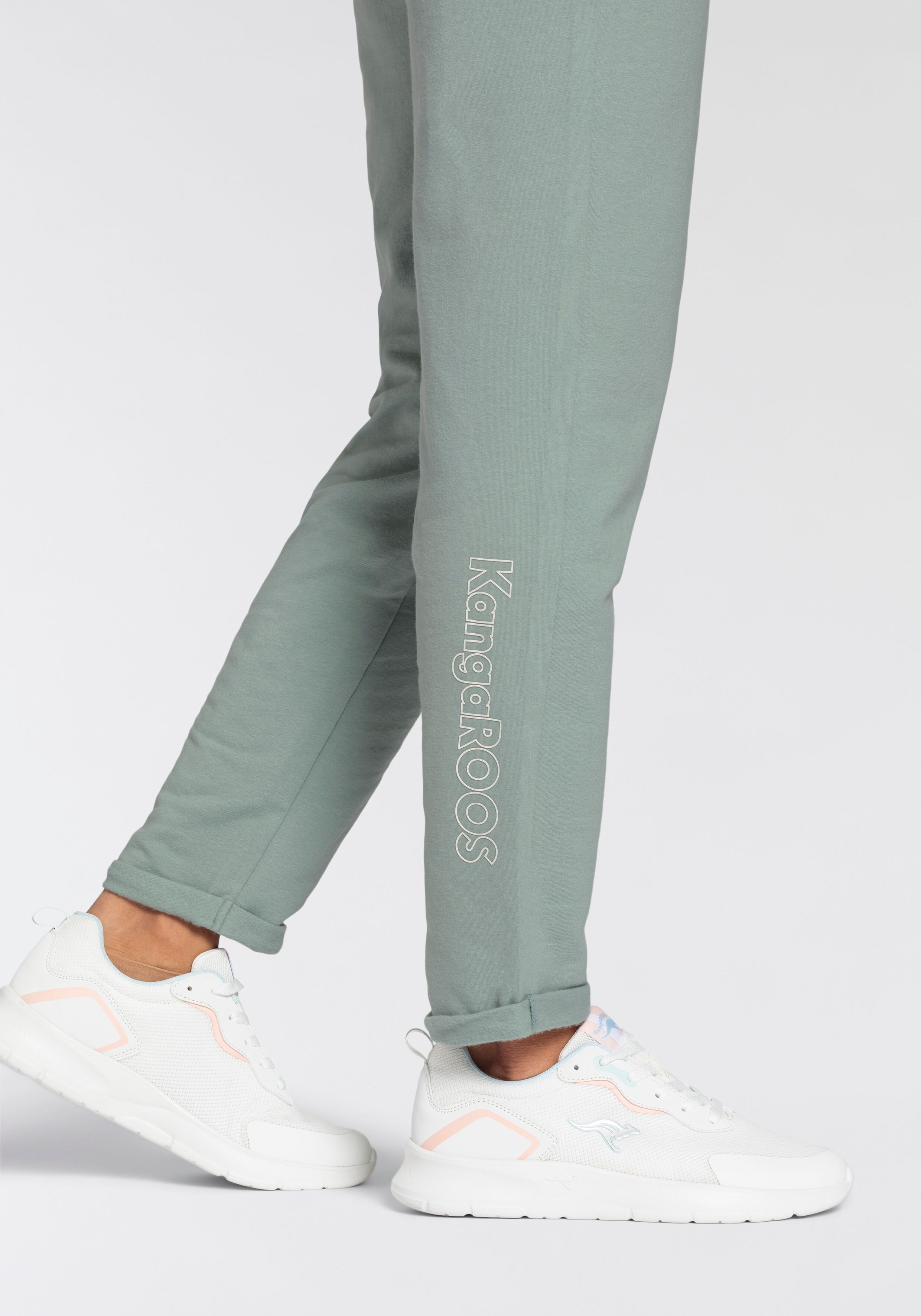 Jogginghose KANGAROOS, Damen, Gr. 50, N-Gr, grün (khaki, gau), Sweatware, Obermaterial: 95% Baumwolle, 5% Elasthan, bedruckt, unifarben, bequem knöchellang, Hosen Jogginghose, mit grossen Taschen khaki, gau 50, N-Gr