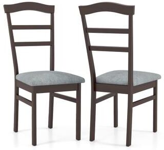 Costway Wooden Dining Chair Set of 2 Linen Fabric Upholstered Kitchen Chairs Farmhouse Side Accent Chairs