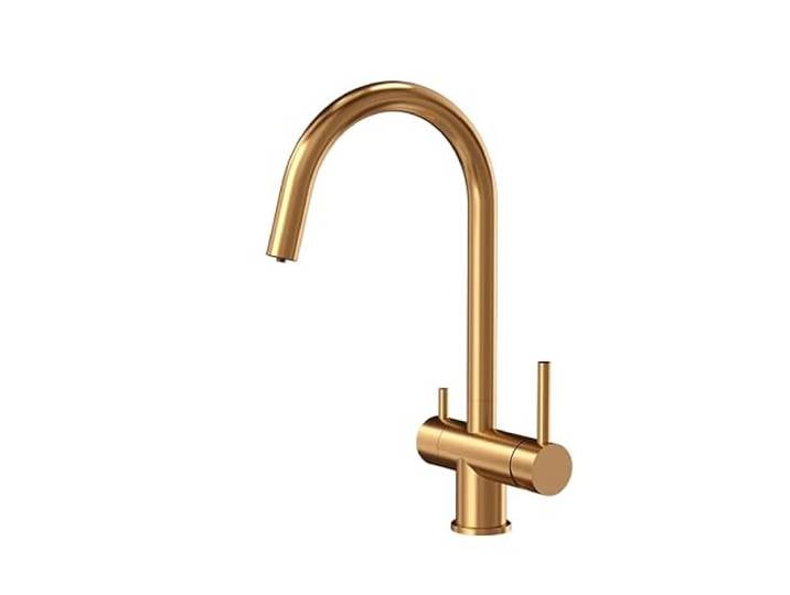 QUADRON Küchenarmatur CAREN Dreiwege Mischbatterie 360°, Farbe: Kupfer, Höhe: 35 cm QFix-Funktion, Armatur Küche aus Edelstahl, Wasserhahn für Küche, Kopfteil: Keramik, Modernes Design