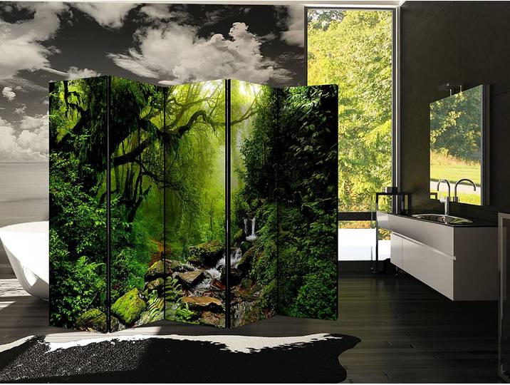 Paravent forêt contes de fées 1 côté Non-tissé sur pin massif Vert 225 x 172cm