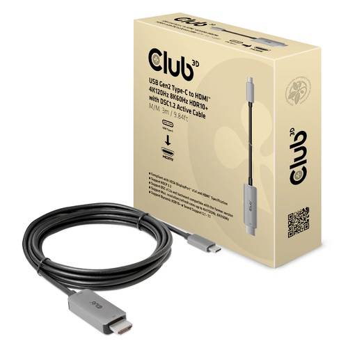 Club3D USB-C / HDMI Anschlusskabel USB-C Stecker, HDMI-A Stecker 3.00m Schwarz/Grau CAC-1587 HDMI-Kabel