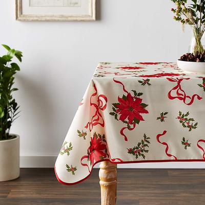 Violet Linen European Christmas Poinsettia Bows and Ribbons Tablecloth