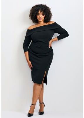 Plus Size Women's Collette Off Shoulder Gathered Waist Dress by Avenue in Black (Size 20)