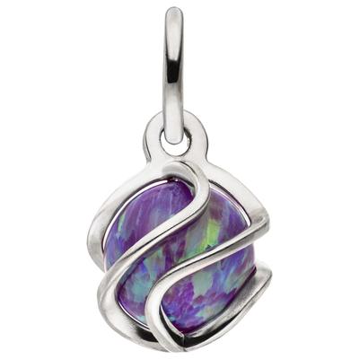 Kettenanhänger JOBO "Kleiner Anhänger 7 mm", lila (blau, blau), Schmuckanhänger, Damen, Silber 925 (Sterlingsilber), Kettenanhänger, 925 Silber mit synthetischem Opal blau