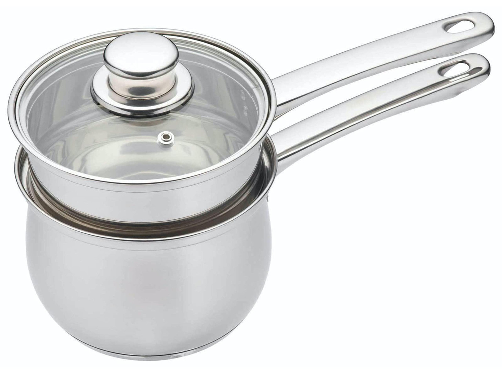 Dripio Roestvrijstalen bain-marie pan met inzetstuk en glazen deksel, 16 cm