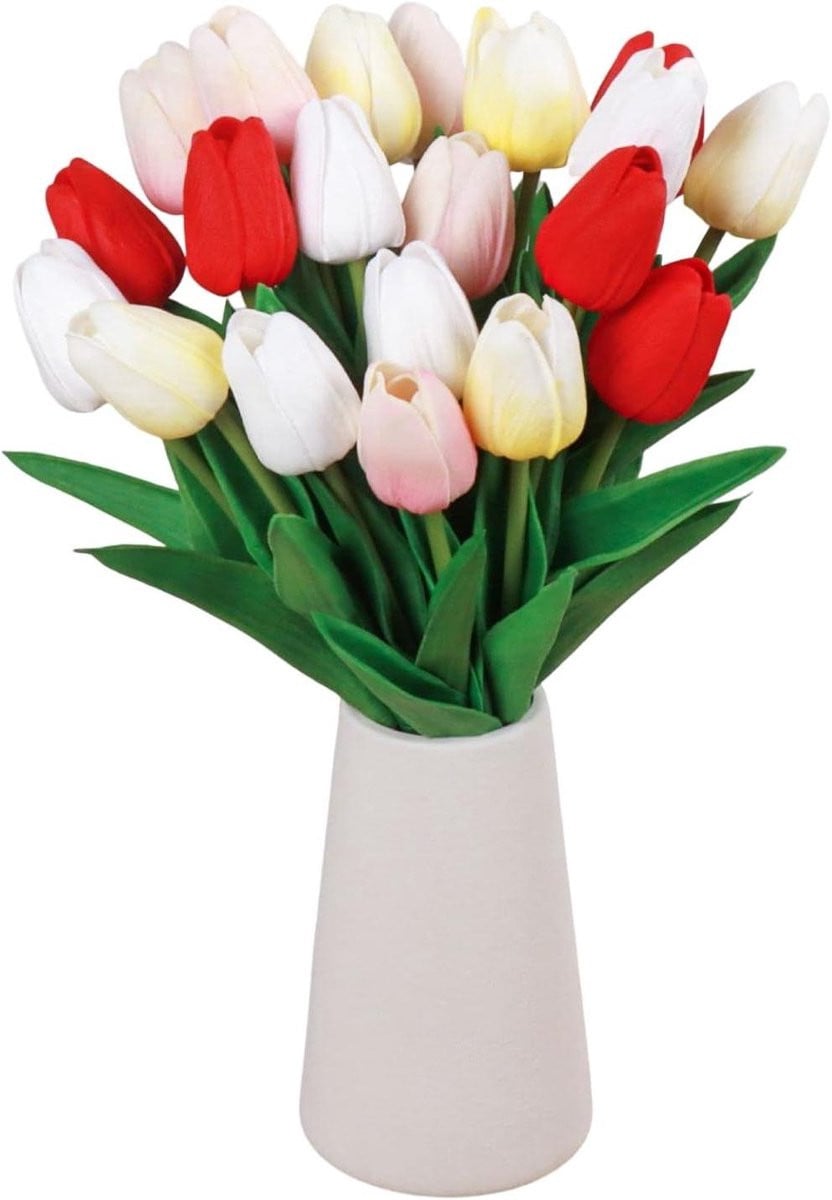 Set van 20 veelkleurige kunstmatige tulpen van real touch materiaal voor woondecoratie