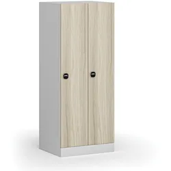 Metallspind S1, niedrig, 2 Abteile, 1500 x 600 x 500 mm, RFID-Schloss, laminierte Tür, Natureiche