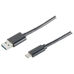 USB 3.0 A Stecker > USB 3.1 Typ C Stecker hochflexibel dünn schwarz 1,0m