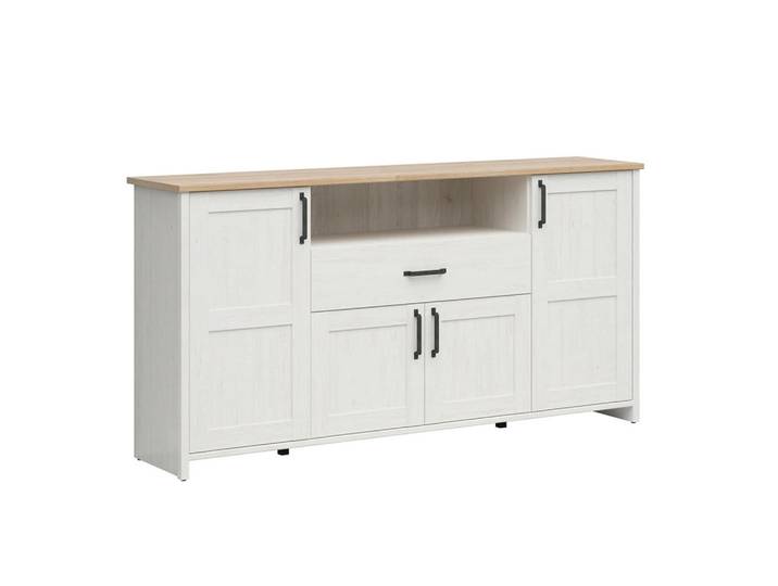 Petits-meubles Sideboard Aksel Weiß und Holz, Holzwerkstoff, 1 Schubladen, 194x99x43 cm, Kleinmöbel, Kommoden, Sideboards