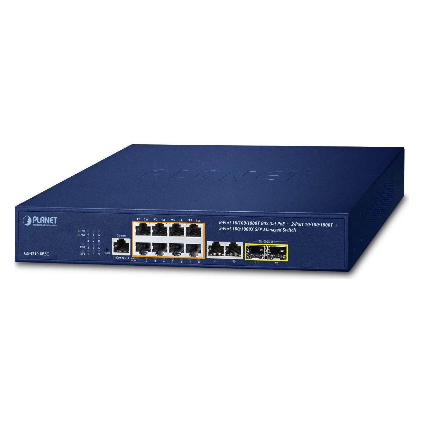 Planet IPv4/IPv6, 8-Port Managed (10 Ports) (GS-4210-8P2C)