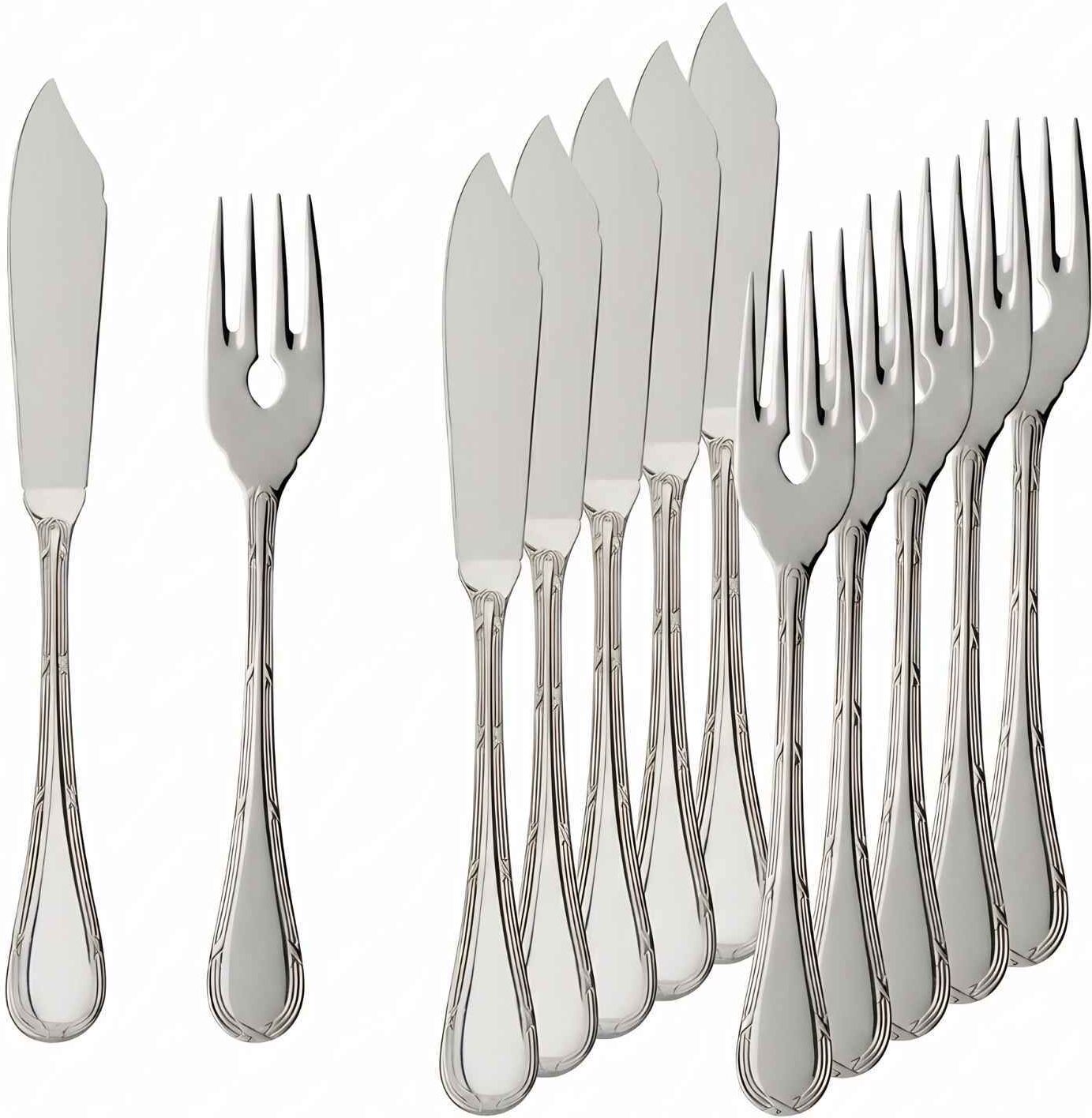 Fischbesteck VILLEROY & BOCH "Fischbesteck Kreuzband Septfontaines 6er Set silber", silber, 12, Essbesteck-Sets, Fischbesteck, Spülmaschinenfest