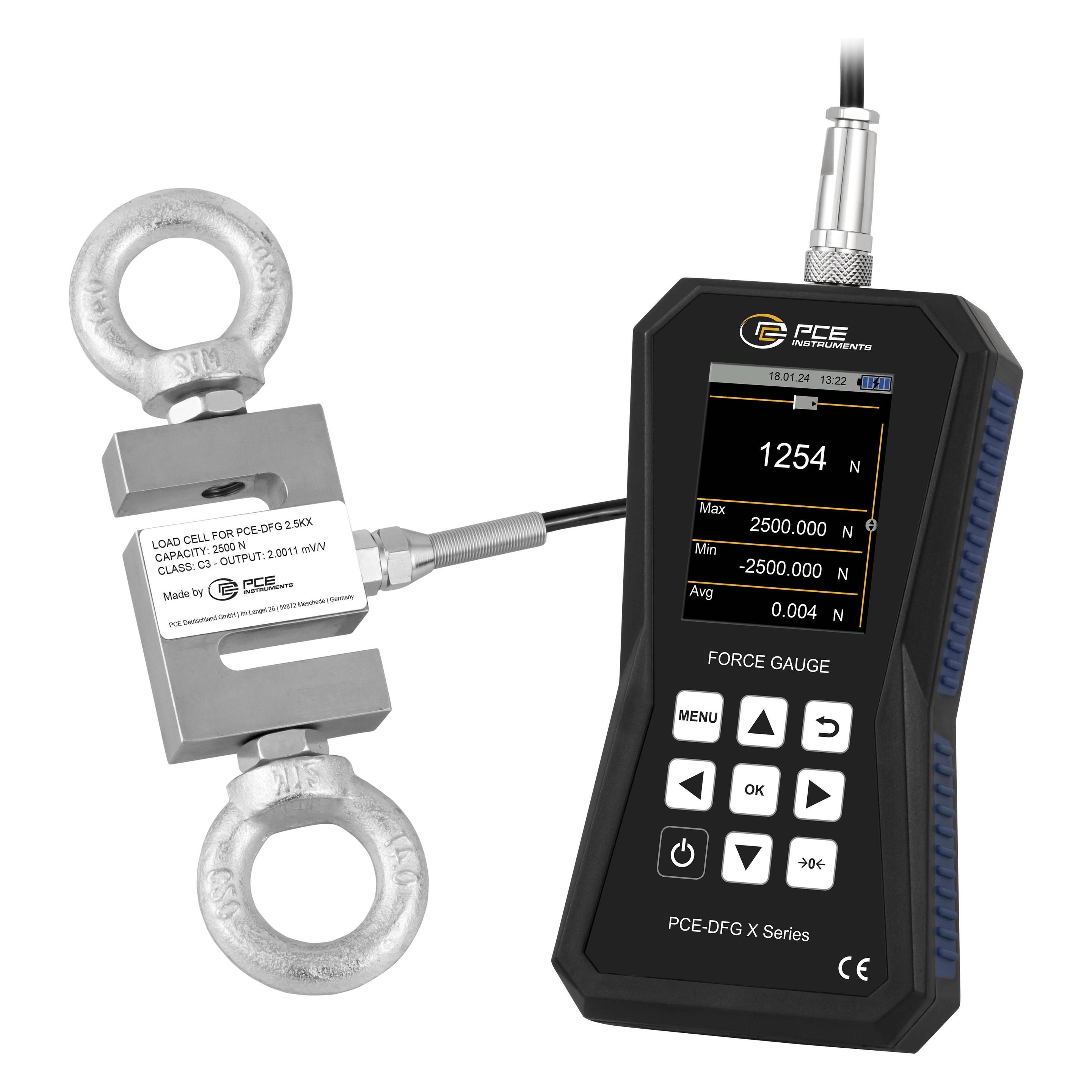 PCE Instruments PCE-DFG 2K5 X Kraftmessgerät 0 - 2500 N Werksstandard (ohne Zert (Kraftmessgerät) (PCE-DFG 2K5 X)