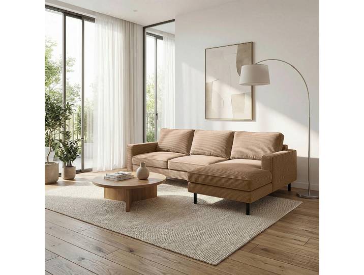 Livetastic Ecksofa, Hellbraun, Metall, L-Form, 238x166 cm, Stoffauswahl, Hocker erhältlich, Rücken echt, Wohnzimmer, Sofas & Couches, Wohnlandschaften, Ecksofas