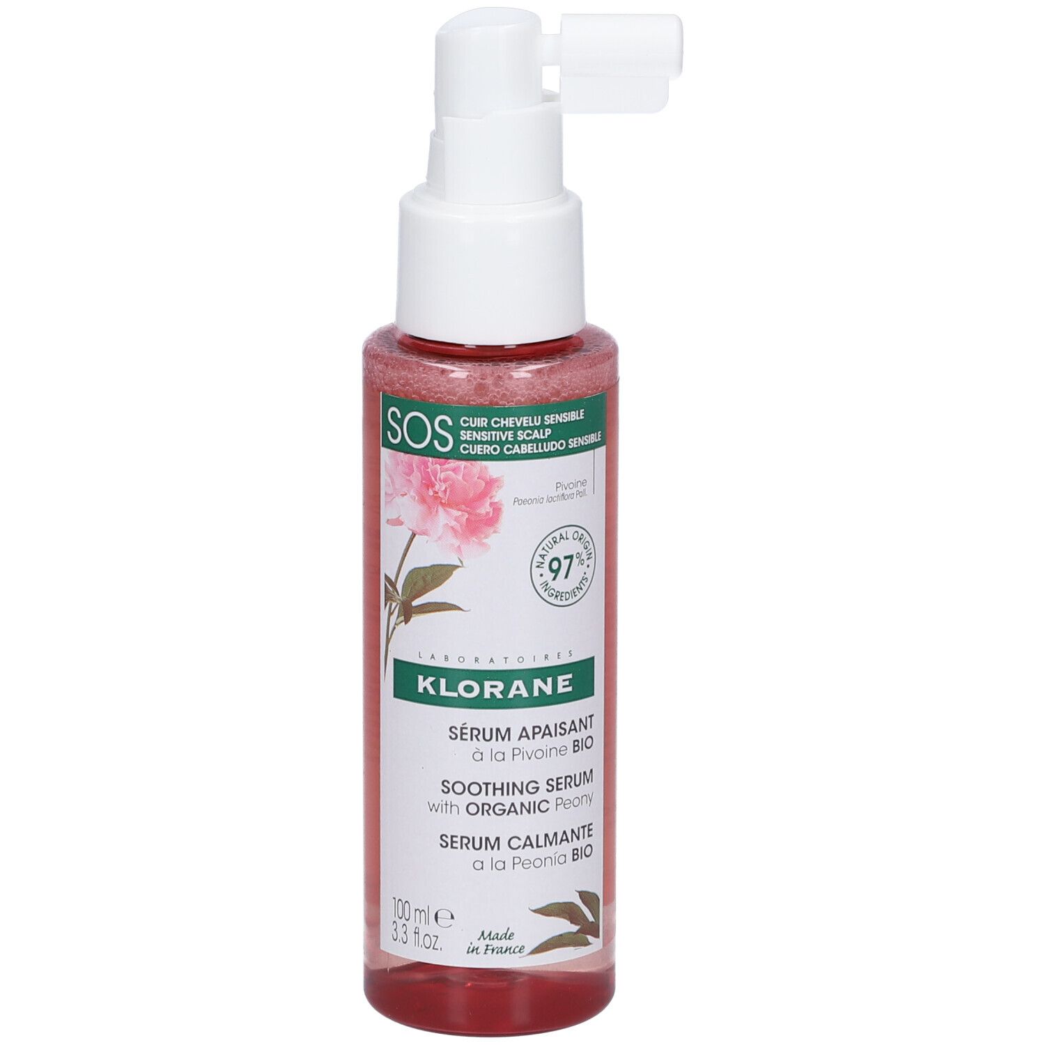 Klorane SOS Verzachtend Serum Pioenroos Bio Nieuwe Formule 100ml 100 ml Gel