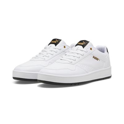 Sneaker PUMA "COURT CLASSIC", Damen, Gr. 39, schwarz-weiß (puma weiß, puma schwarz, puma gold), Synthetik, Schuhe Sneaker, für sportliche Einsätze, mit Gummi-Laufsohle, mit Schnürverschluss