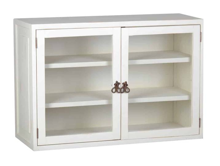 MiaMöbel Mexico Hängeschrank Old White groß mit Glas Glas, Massivholz Pinie Landhaus Mexiko Möbel Mexikanisch
