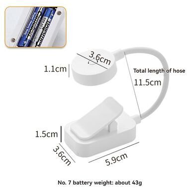 Combo Retail Shop Mini LED Reading Book Light, Adjustable USB Rechargeable Clip On Lamp, Ideal For Study, Travel, Bedroom dry Battery Version white