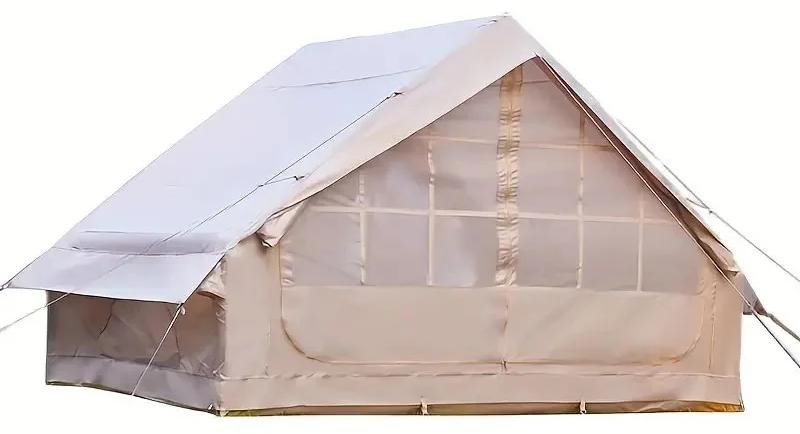 Aufblasbares Campingzelt - Luftschlauchzelt 6,3 m - 4-8 Personen - 4-Jahreszeiten - Schneller Aufbau - Wasserdicht und winddicht - Große atmungsaktive Fenster - Khaki
