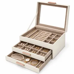 Karat Schmuckkästchen   Blanche   Schmuckbox mit Glasdeckel & Schubladen   Cremeweiß