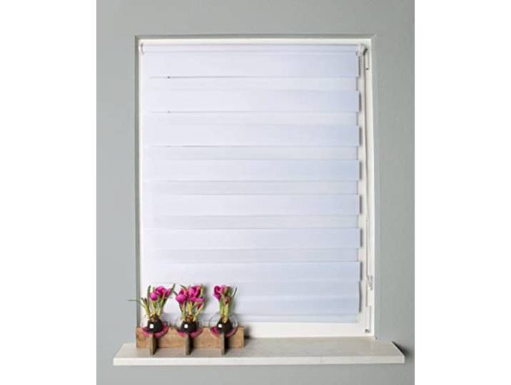 Home fashion 067400-0201 Weiss 150 cm x 100 cm Kettenzugrollo Zebra, Stoff, weiß, 150 x 100 cm