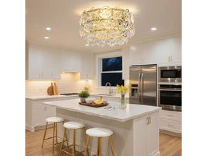 Ventilateur de Plafond avec Lustre Cristal 48cm - Plafonnier Ventilateur pour Salon LED 6 Vitesses Moteur DC - Doré