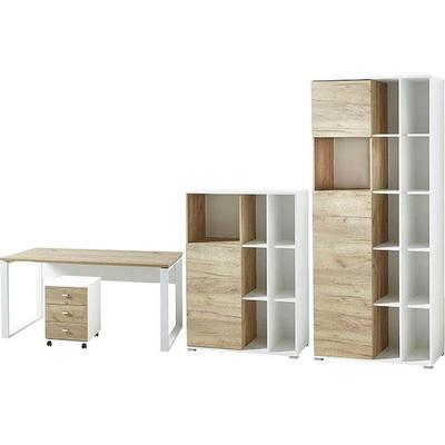 Büromöbel-Set GERMANIA "GW-Lioni", weiß (weiß, navarra, eiche, nachbildung), Holzwerkstoff Metall, Holzwerkstoff, Metall, Arbeitsmöbel-Sets, Büromöbel-Set