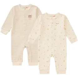 Bornino Lieblinge 2er-Pack Schlafoverall Ringel Bär, beige, 50