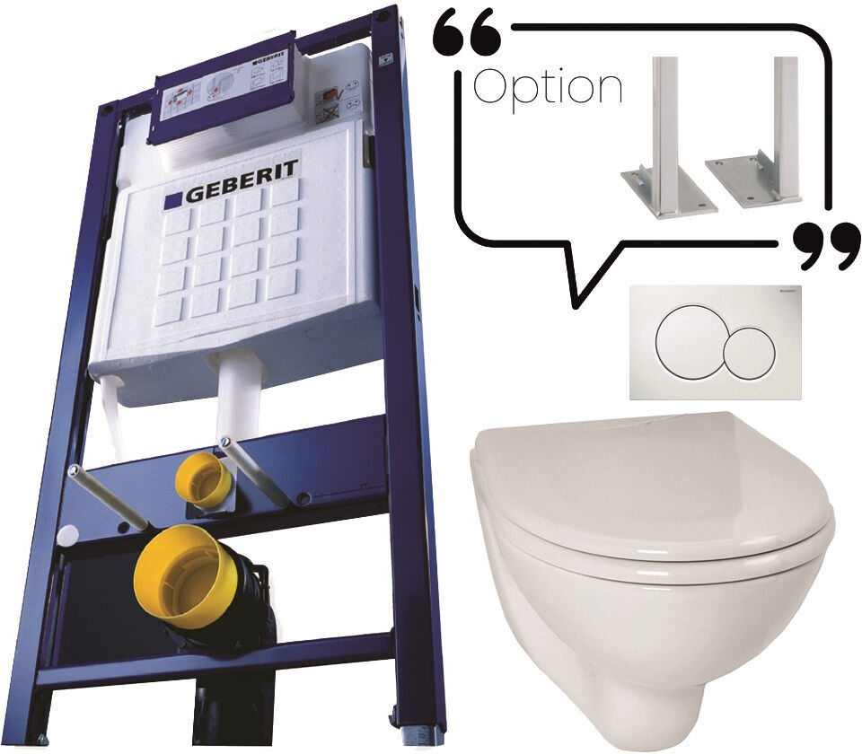 Bâti-support autoportant + cuvette WC courte + abattant et plaque de commande avec jeu de pieds autoportant GEBERIT PROMO4-AUTO