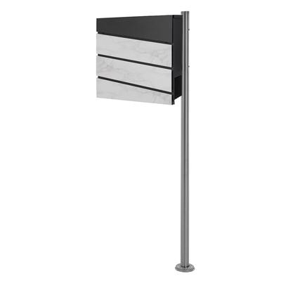 ML-Design ECD Germany Standbriefkasten Edelstahl – Briefkasten mit Zeitungsfach & Pfosten, Anthrazit-Weiß Marmoroptik, Design-Briefkastenanlage
