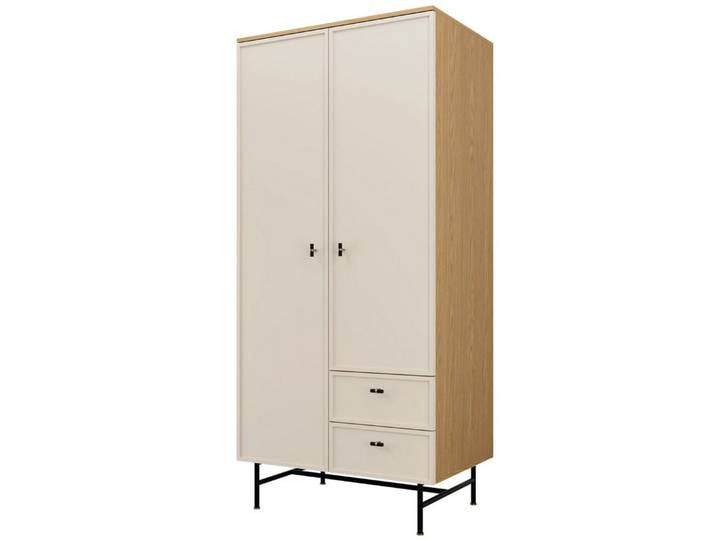 Compleo Kleiderschrank mit 2 Schubladen und 2 Türen ESTI, Metallfüße