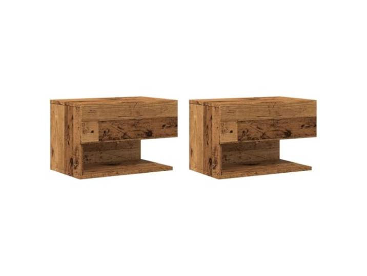 Heofavd Wand Nachttisch 2er Set Altholz-Optik Hänge-Nachtkonsole 46cm
