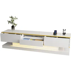 TV-Schrank 180x38x45 mit 3 Schubladen, Farbwechsel-LED, Hochglanz Schwarz-Gold, modernes Design und Stauraum für Wohnzimmer